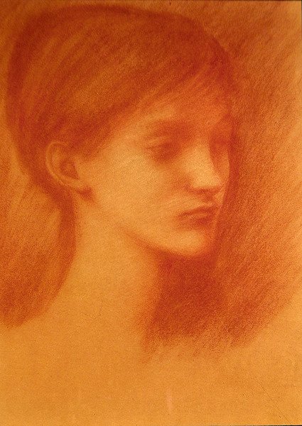 Red Head / Portrait of a Girl (giz sobre papel) de Edward Coley Burne Jones