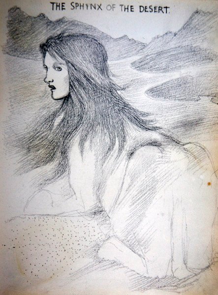 Esfinge do Deserto (lápis sobre papel) de Edward Coley Burne Jones