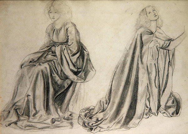 Estudos para "Os Jogadores de Backgammon" (lápis no papel) de Edward Coley Burne Jones