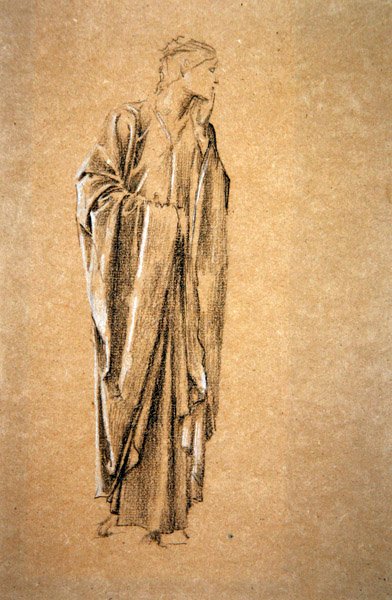 Estudo para Danae, c.1885 (giz preto e branco sobre papel pardo) de Edward Coley Burne Jones
