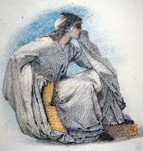 Estudo de uma figura sentada e robusta, c.1866 (lápis e gizes coloridos sobre papel) de Edward Coley Burne Jones