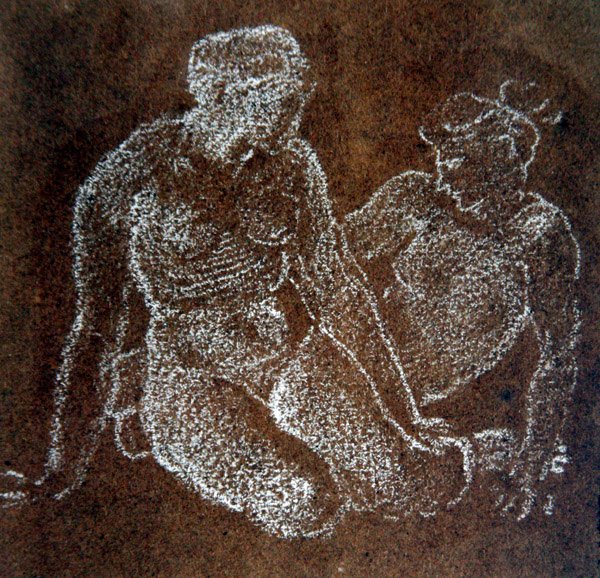 Estudo de dois nus femininos sentados (giz branco sobre papel) de Edward Coley Burne Jones