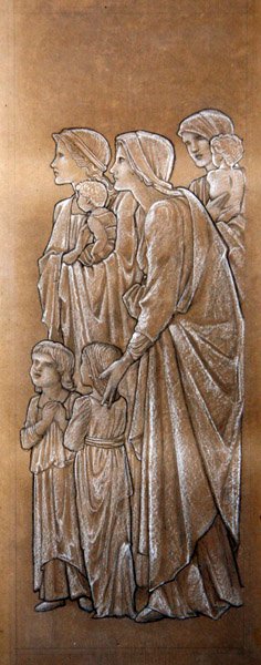 Suffer the Little Children to Come Unto Me (giz preto e branco sobre papel) de Edward Coley Burne Jones