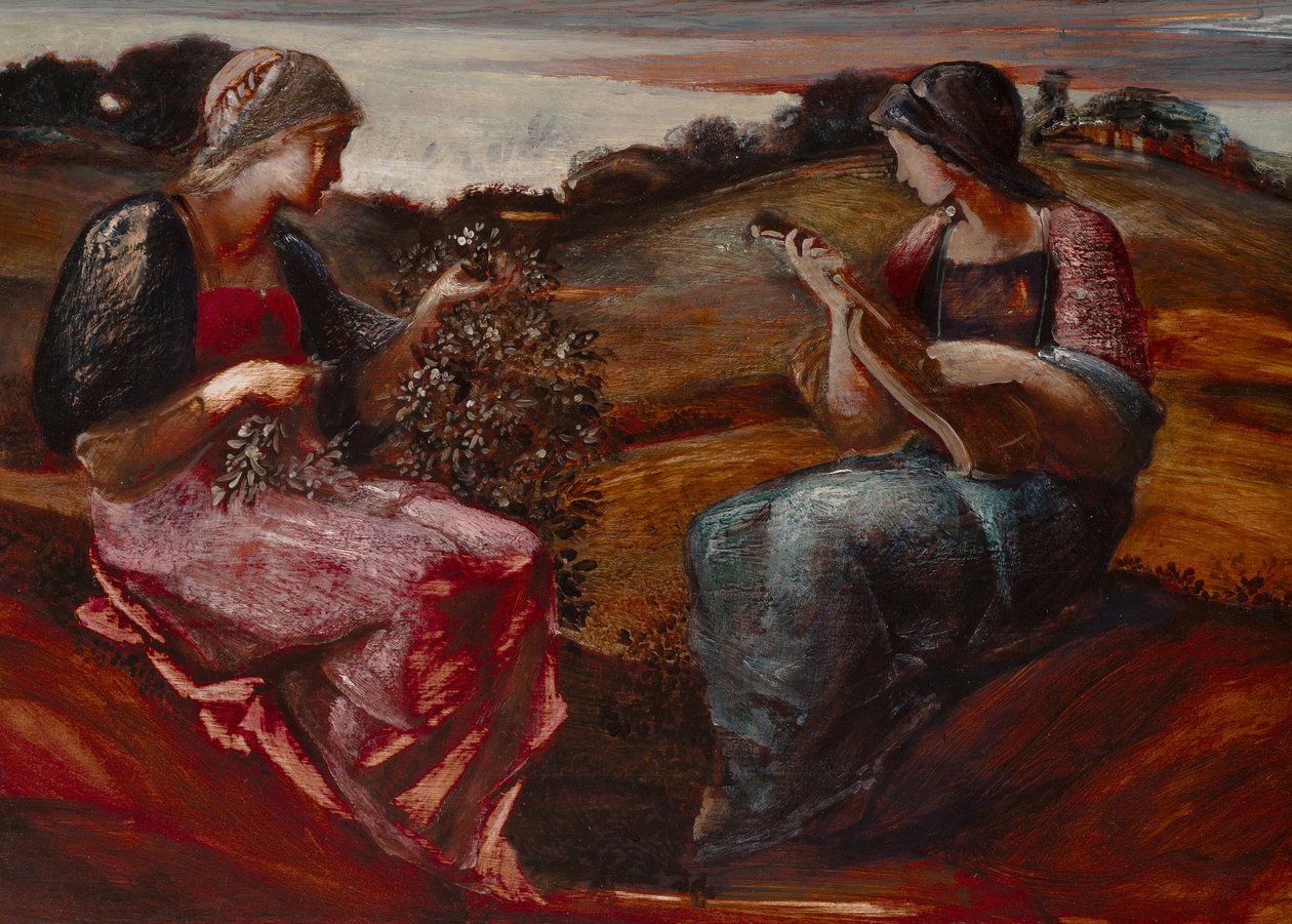 Duas figuras numa paisagem (óleo sobre tela) de Edward Coley Burne-Jones