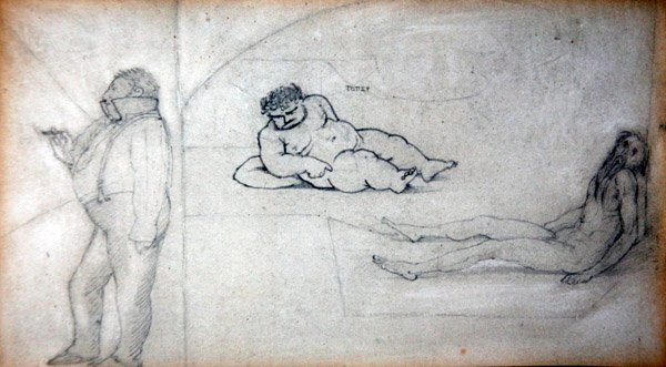 William Morris e o artista em um banho de vapor, c.1890 (lápis sobre papel) de Edward Coley Burne Jones