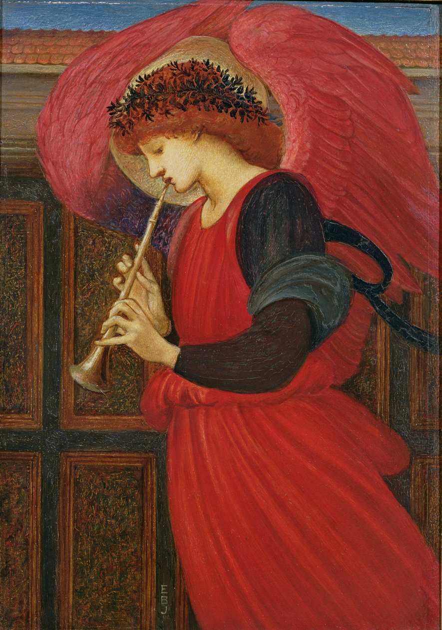 Um Anjo Jogando um Flageolet (óleo sobre papel) de Edward Burne Jones