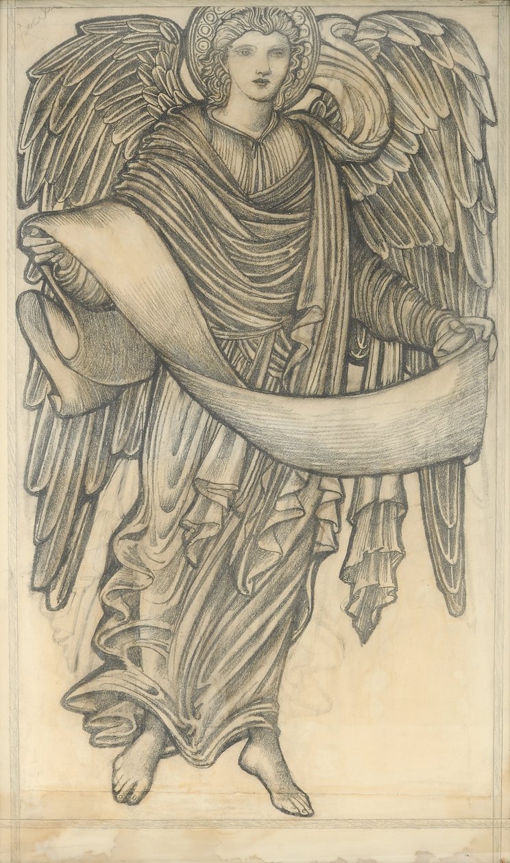 Anjo com Pergaminho - figura número oito, 1880 (giz no papel) de Edward Burne Jones