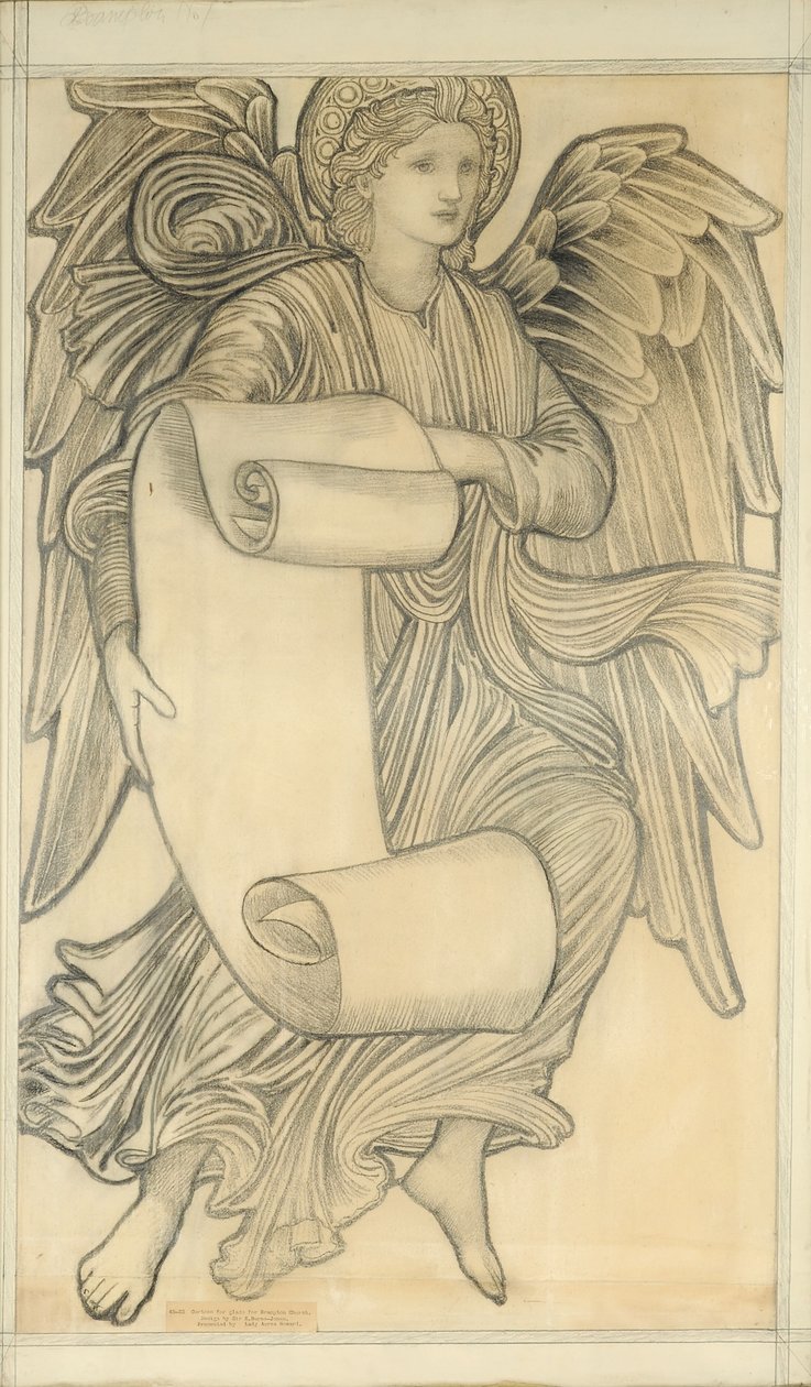 Anjo com Pergaminho - figura número sete de 1880 (giz no papel) de Edward Burne Jones