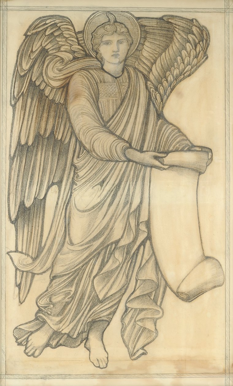 Anjo com Pergaminho - figura número seis, 1880 (giz no papel) de Edward Burne Jones