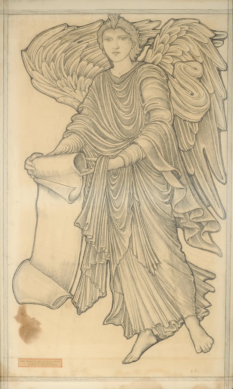 Anjo com Pergaminho - figura número dez de 1880 (giz no papel) de Edward Burne Jones