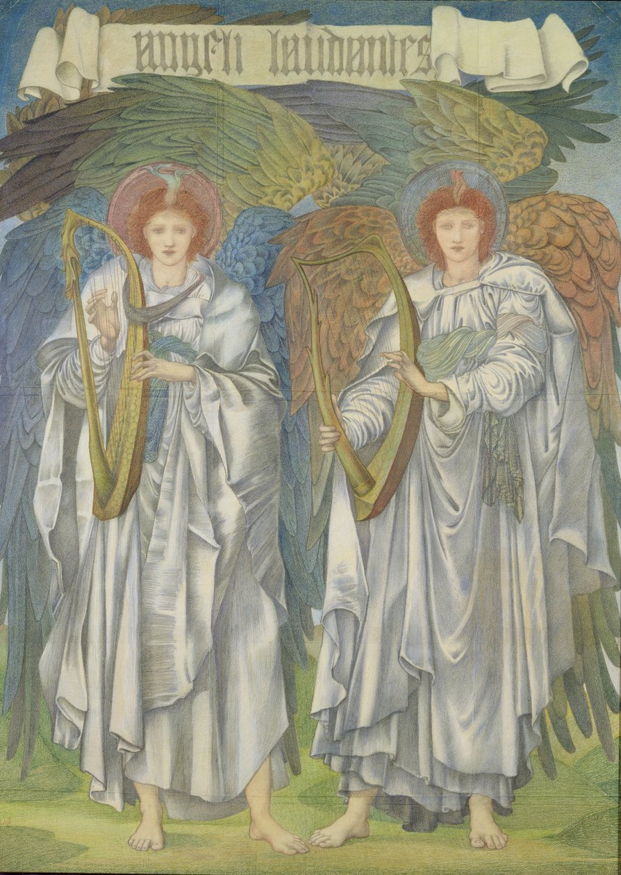 Angeli Laudantes, c.1887 (desenho para uma janela na Catedral de Salisbury, também para tapeçarias) (giz colorido sobre papel) de Edward Burne Jones