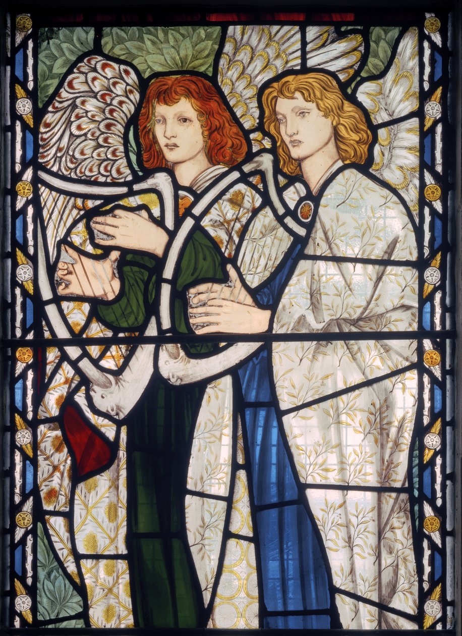 Anjos tocando harpas, 1866 (vitral) de Edward Burne Jones
