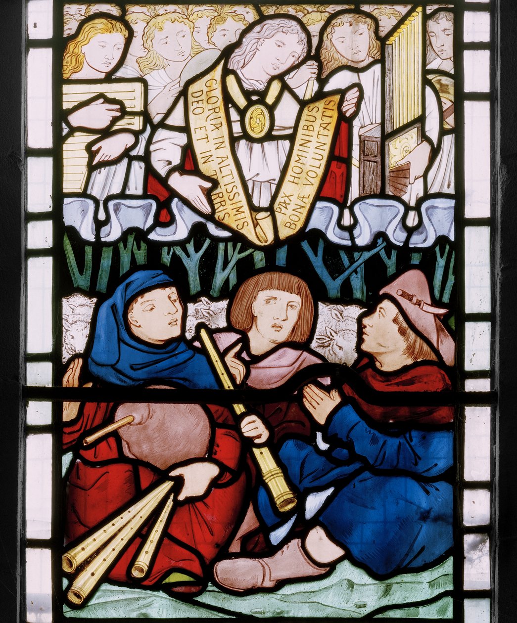 Anunciação aos pastores, janela do leste predella, 1864 (vitral) de Edward Burne Jones