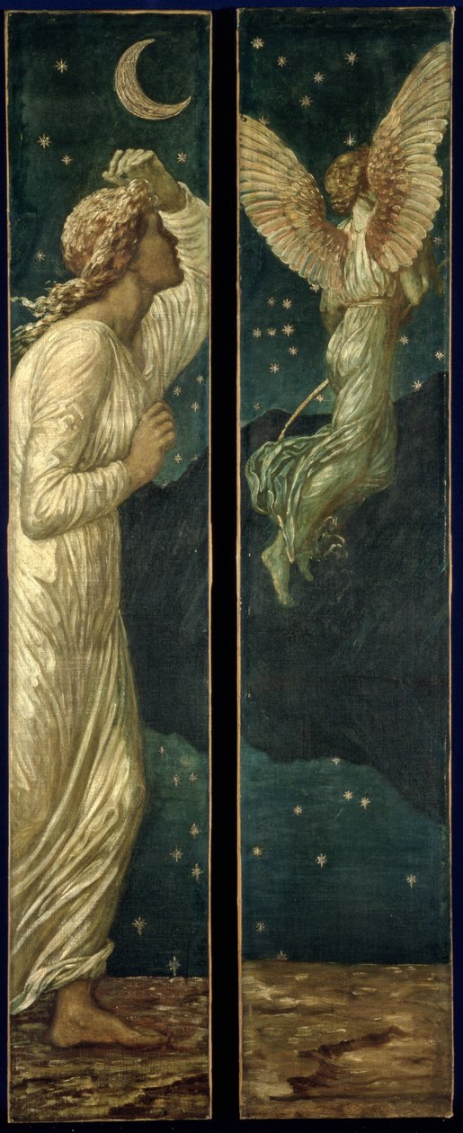 Cupido e Psique - Murais Palácio Verde - Cupido Voando para longe da Psique, 1881 de Edward Burne Jones