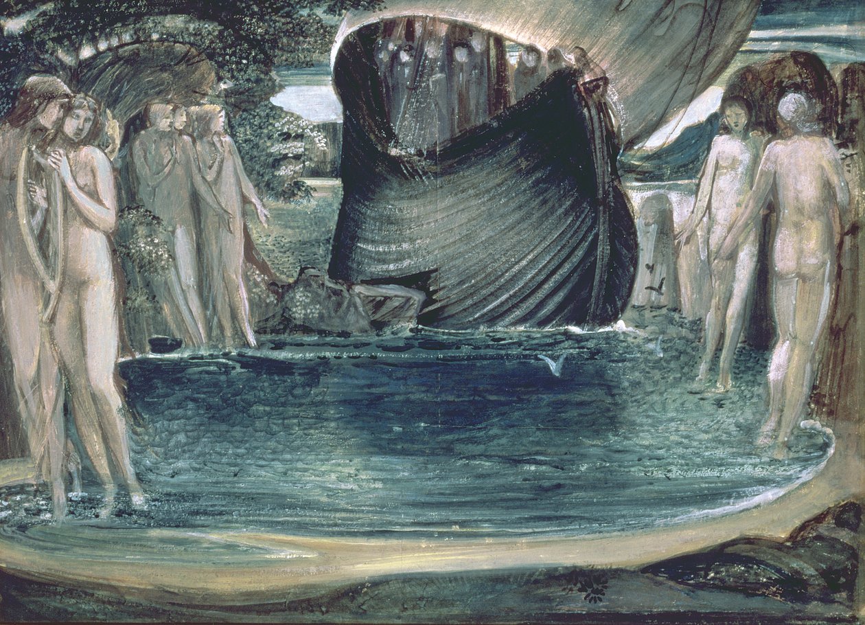 Design para The Sirens, 1890, (wc, guache e goma arábica sobre papel) de Edward Burne Jones