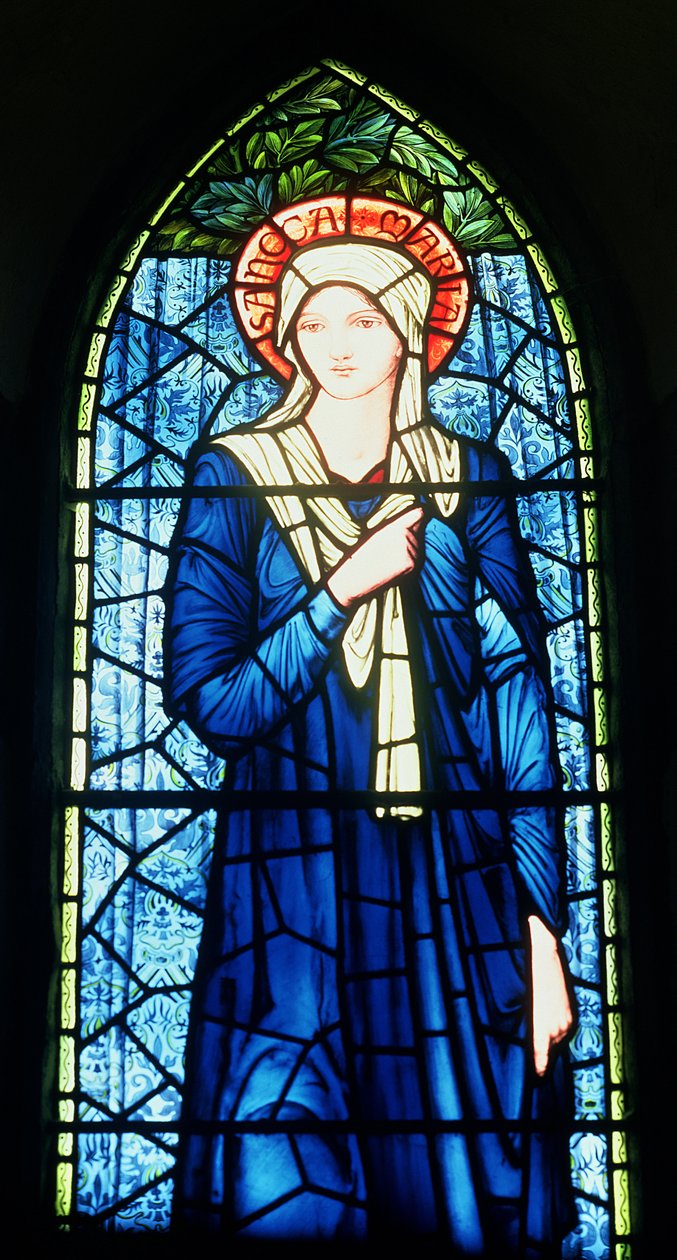 Detalhe, de, mary virgem, vidro manchado de Edward Burne Jones