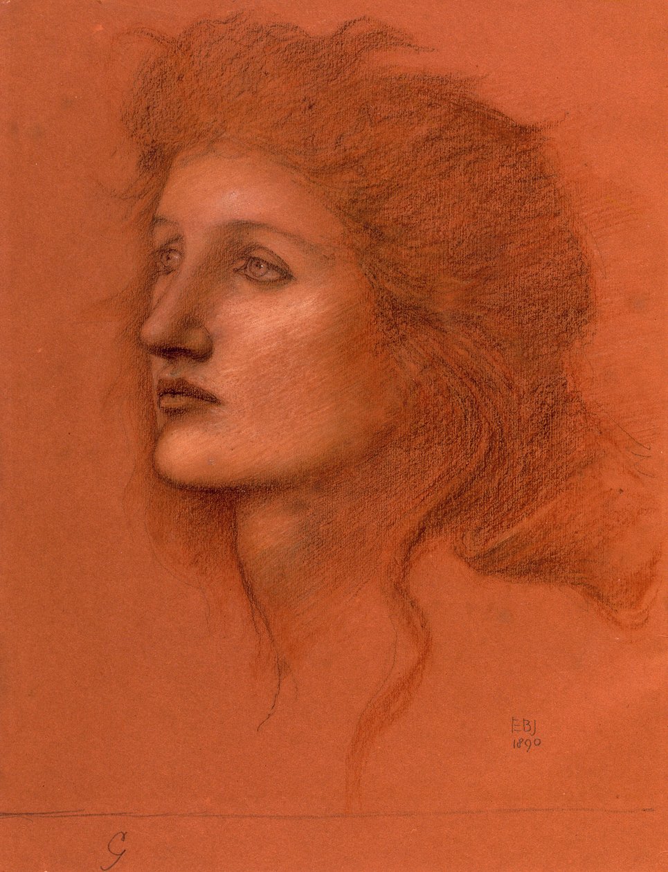 Feminino Head, 1890 (pastel sobre papel) de Edward Burne Jones