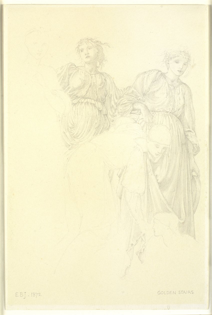 Grupo de mulheres, estudo preliminar para a pintura, The Golden Stairs de Edward Coley Burne Jones