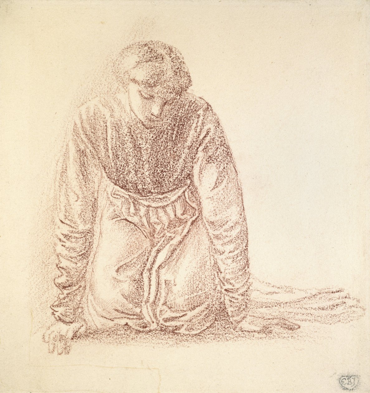 Ajoelhando-se figura de uma mulher (giz vermelho escuro em papel branco) de Edward Burne Jones
