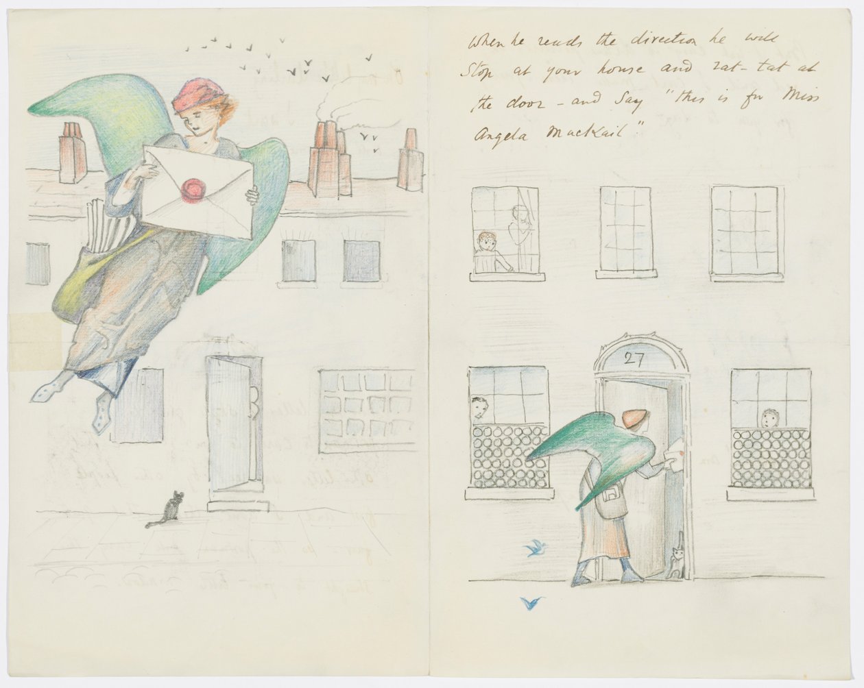 Carta para a neta do artista, Angela Thirkell (lápis sobre papel) de Edward Burne Jones