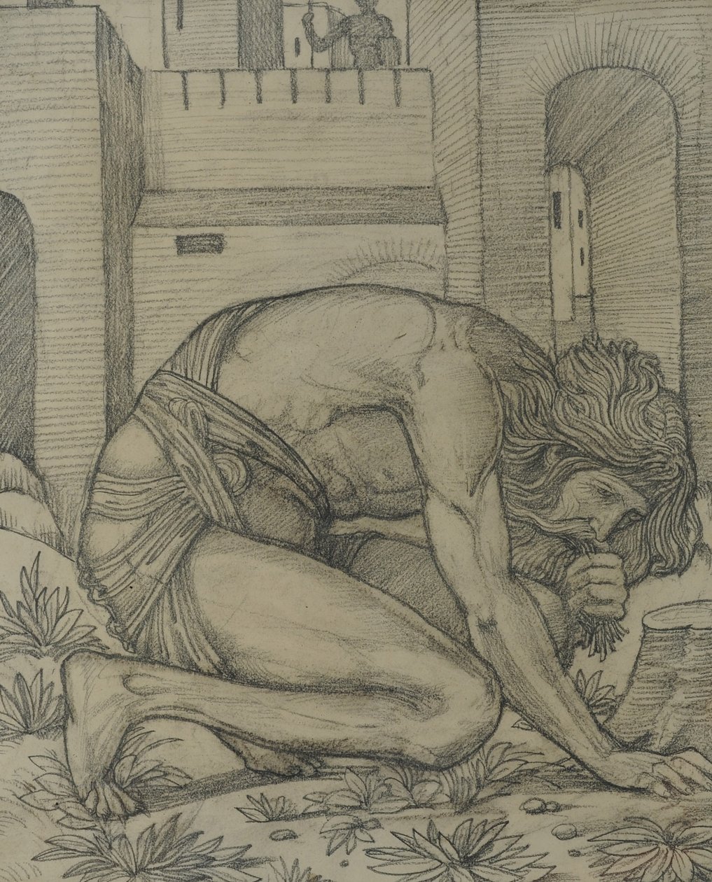 Nabucodonosor Comendo Grama, 1878 (giz no papel) de Edward Burne Jones