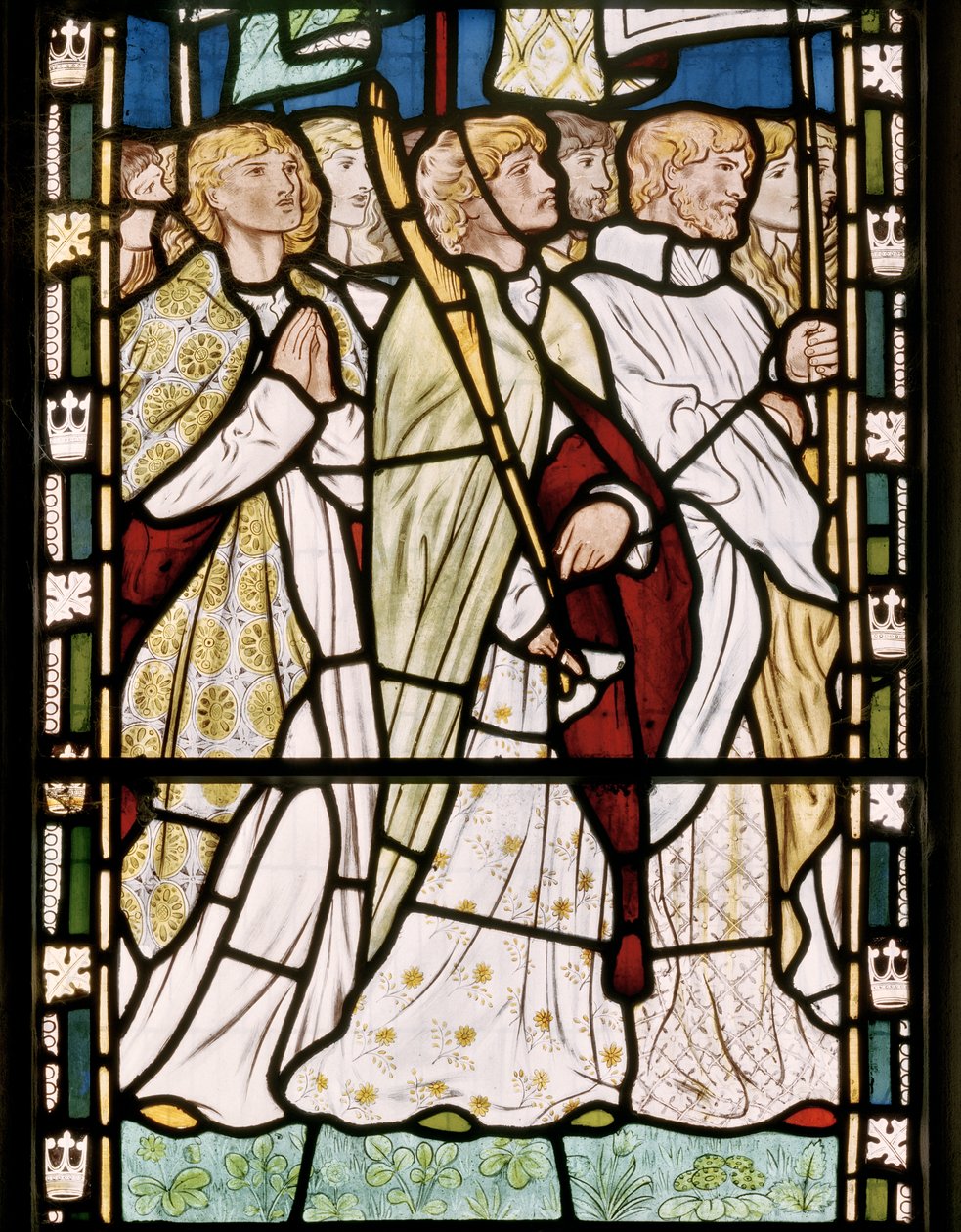 Santos carregando bandeiras, 1865 (vitrais) de Edward Burne Jones