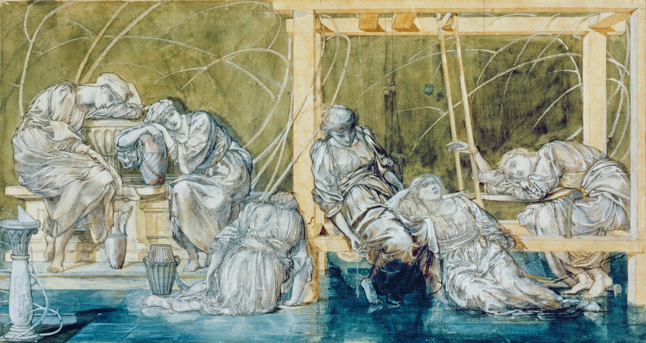Estudo para o Garden Court, da Briar Rose Series (wc no papel) de Edward Burne Jones