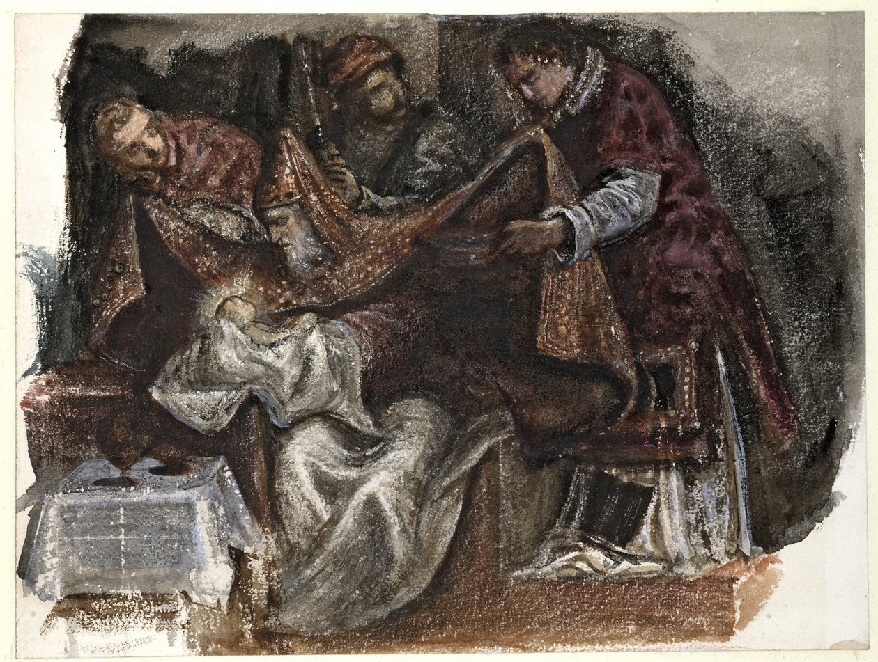 Estudo da circuncisão de Tintoretto na Scuola Grande di San Rocco, 1862 (aquarela em papel tufado) de Edward Burne Jones