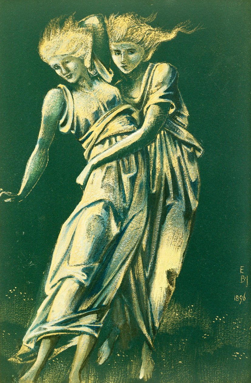 Estudo de figuras dançantes abraçando: um design para metal de Edward Burne Jones