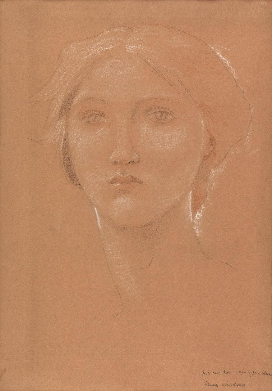 Estudo da cabeça de Margaret Burne-Jones para "King Cophetua and the Beggar Maid" (giz sobre papel) de Edward Coley Burne Jones