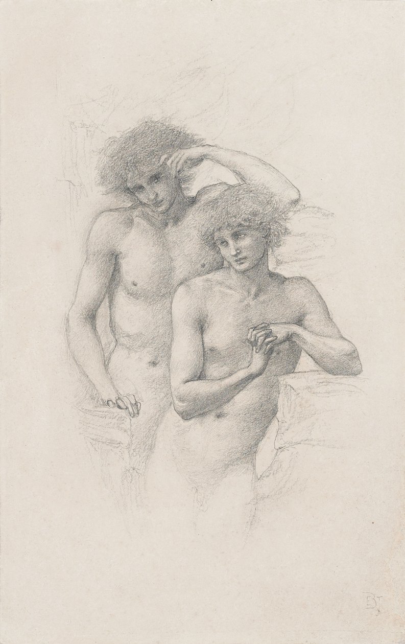 Estudo de dois nus masculinos para "Arthur in Avalon", c. 1885 de Edward Burne Jones