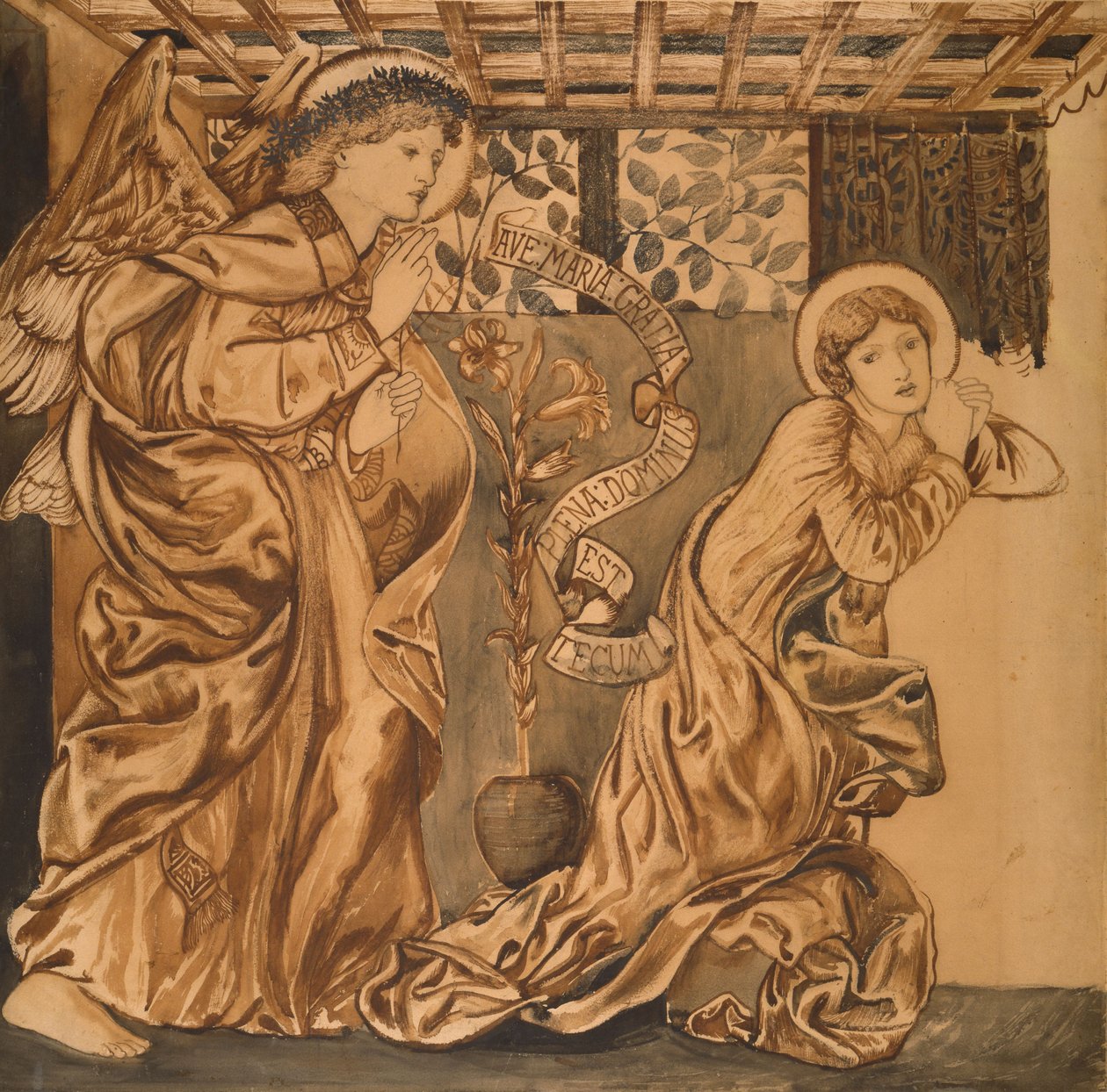 A Anunciação (aguarela sobre papel) de Edward Burne Jones
