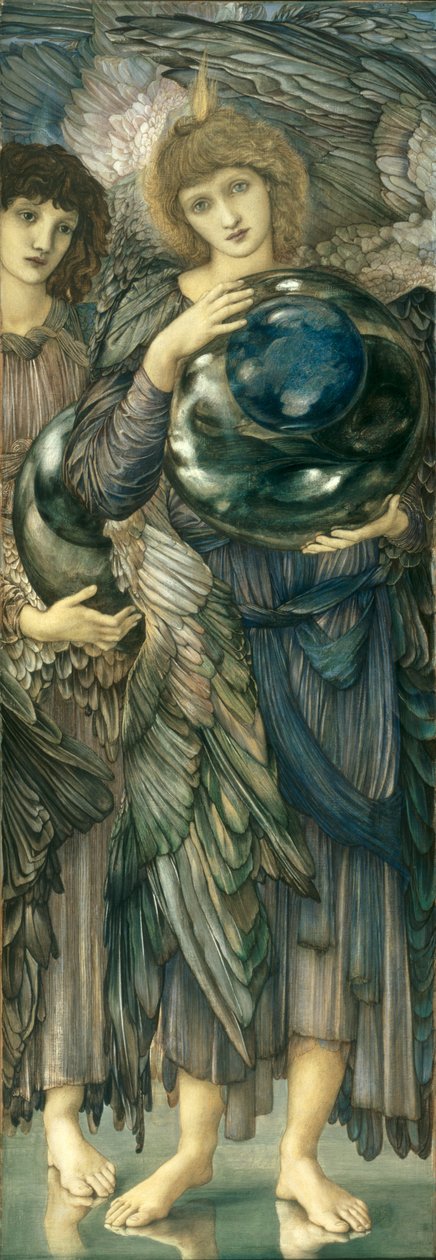 Os Dias da Criação: O Segundo Dia, 1870-76 (wc, guache, ouro shell e tinta platina no painel coberto de linho) de Edward Burne Jones