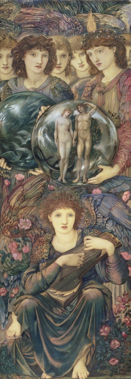 Os Dias da Criação: O Sexto Dia, 1870-76 (wc, guache, casca de ouro e tinta plantinum no painel coberto de linho) de Edward Burne Jones