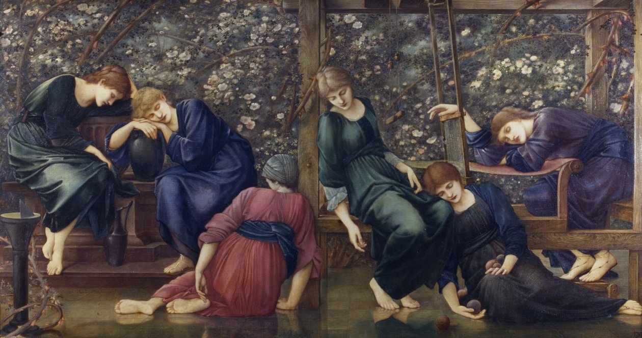 The Garden Court, da Briar Rose Series, c.1894 (óleo sobre tela) de Edward Burne Jones