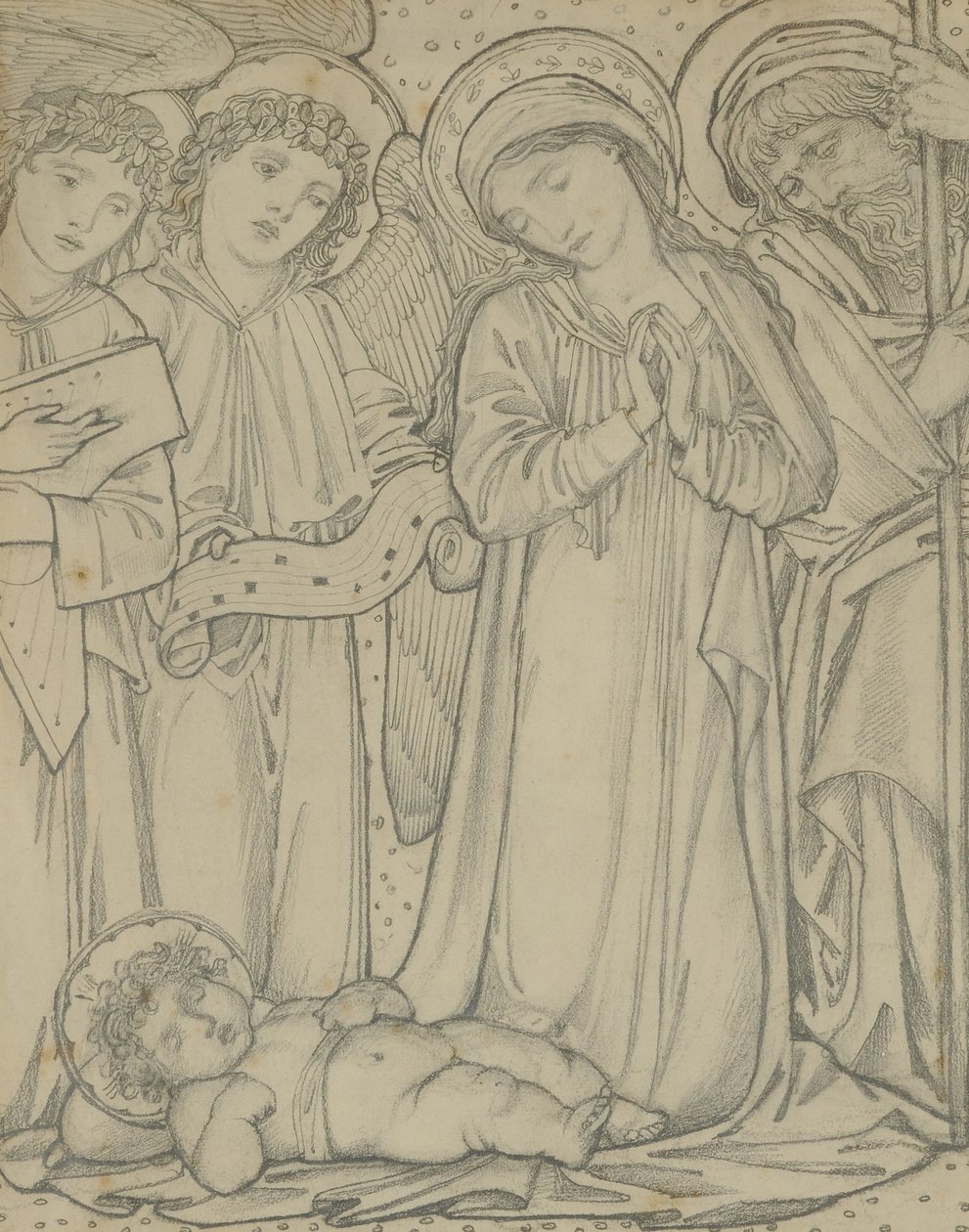 A Sagrada Família, c.1874 (giz no papel) de Edward Burne Jones