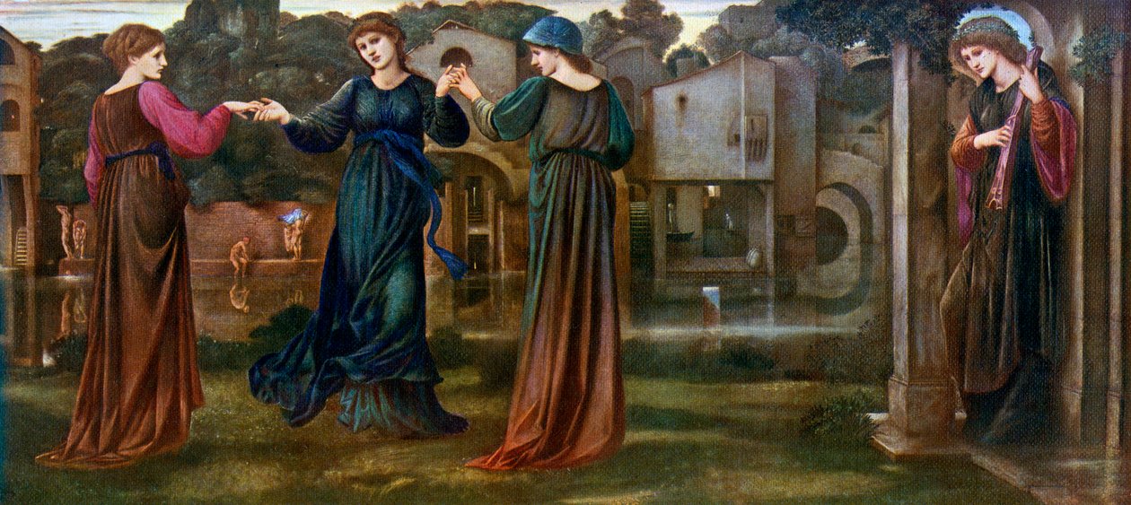 The Mill, Girls Dancing to Music por um rio, 1870, 1912. de Edward Burne Jones