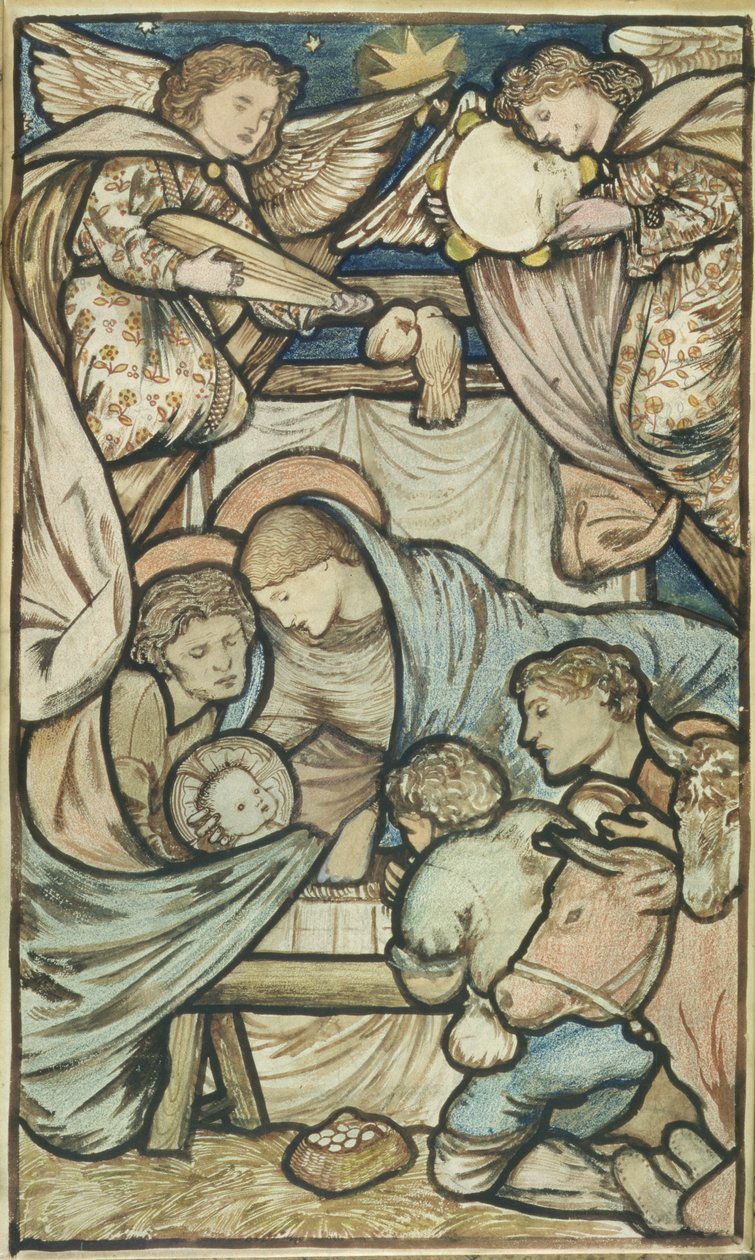 A Natividade (sépia e giz colorido sobre papel) de Edward Burne Jones