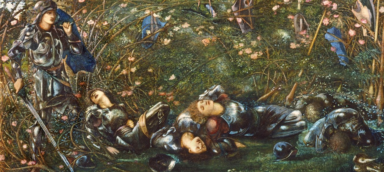 O príncipe entra no Briar Wood, ilustração de "The Legend of Briar Rose" 1871-72 de Edward Burne Jones