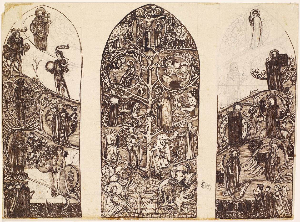 The Tree of Jesse, design para vitrais na Waltham Abbey, produzido por Powell & Co., 1860 de Edward Burne Jones
