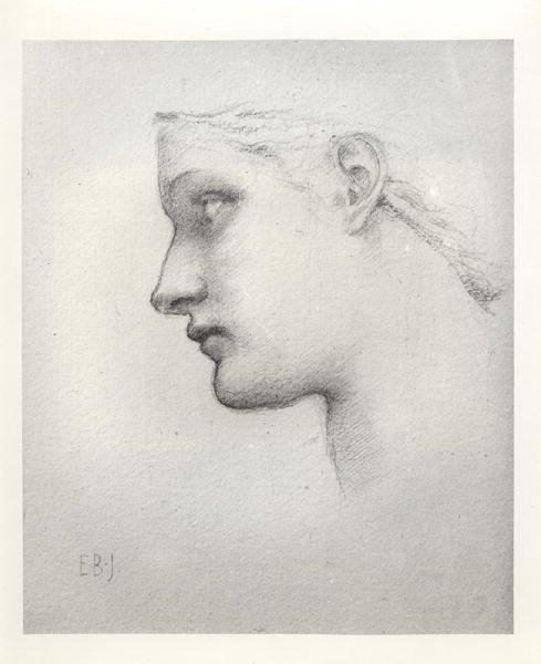 Estudo variante para a cabeça da rainha em Laus Veneris de Edward Burne Jones