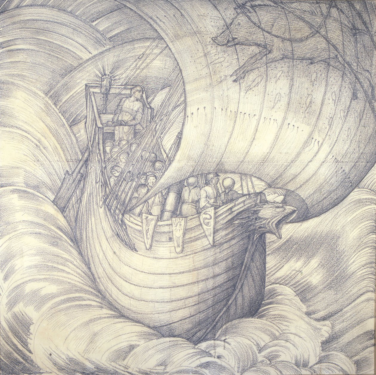 Viagem a Vinland, o Bom, 1884 (giz no papel) de Edward Burne Jones