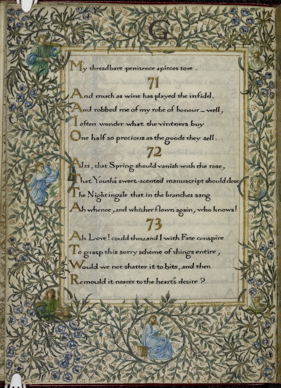 (Folio inteiro) O Rubaiyat de Omar Khayyam, versos 71 - 73. C de Edward Coley and Morris William Burne Jones