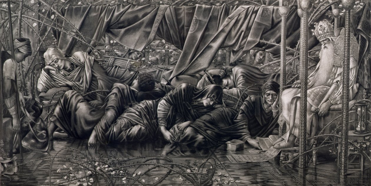 A lenda do Briar Rose: A Sala do Conselho, pub. por Thomas Agnew & Sons, 1890 (fotogravura) de Edward Coley after Burne Jones