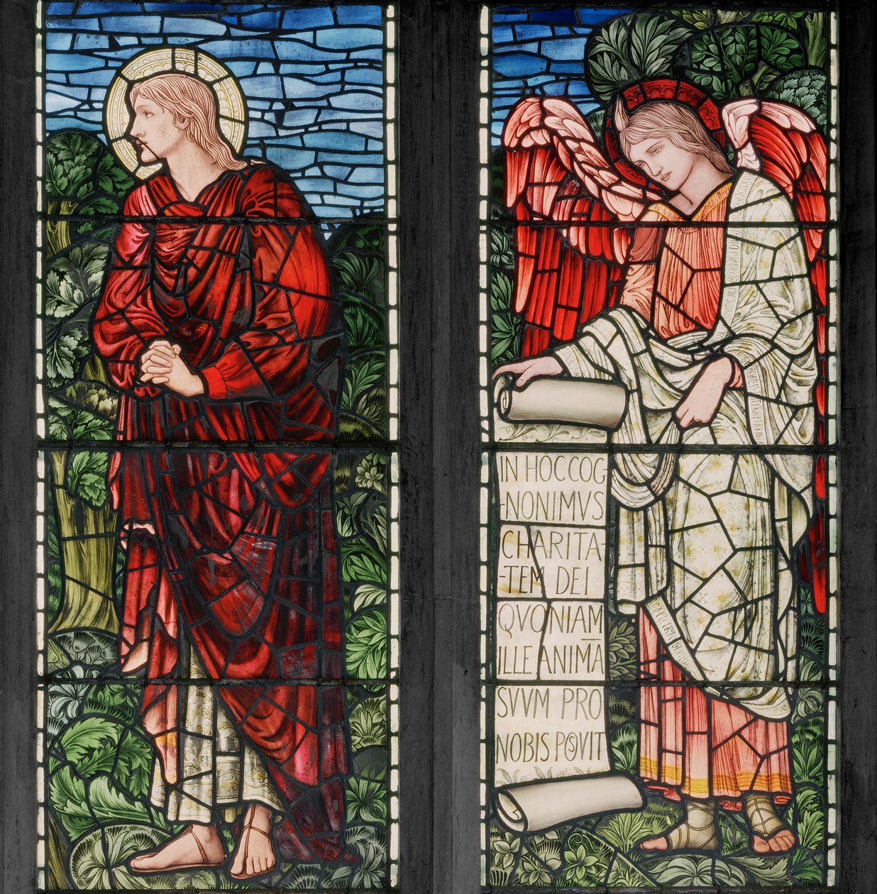 Birmingham, Acocks Green, Virgem Maria, Morris & Co., Edward Burne-Jones, John Henry Dearle (1859-1932), São João e Anjo com Pergaminho, 1895 de Edward Coley and Dearle Burne Jones