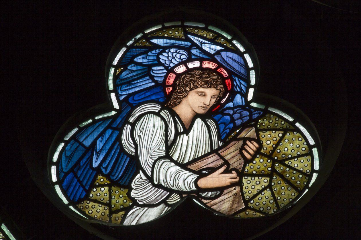 Wilden, Todos os Santos, Morris & Co., Edward Burne-Jones, John Henry Dearle (1859-1932), Anjos com Dulcimer, Músicos Anjos, 1902-1914, Louisa, Alfred, Os Baldwins, Primeiro Ministro, Metodista, Worceste de Edward Coley and Dearle Burne Jones