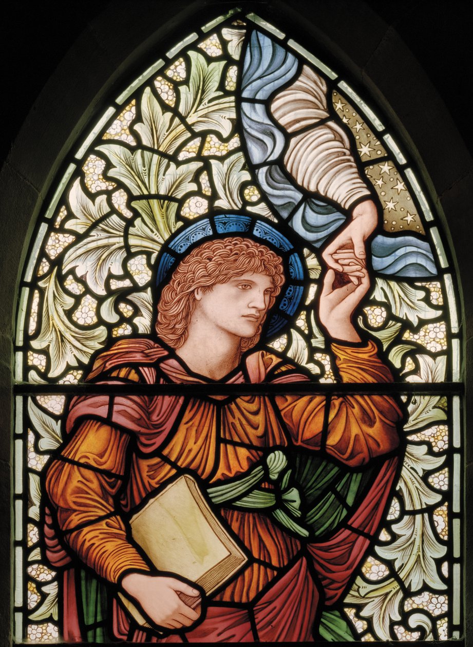 Wilden, Todos os Santos, Morris & Co., Edward Burne-Jones, John Henry Dearle (1859-1932), Enoque, detalhe, 1902-1914, Louisa, Alfred, Os Baldwins, Primeiro Ministro, Metodista, Worcestershire, Artes e Ofícios, R de Edward Coley and Dearle Burne Jones