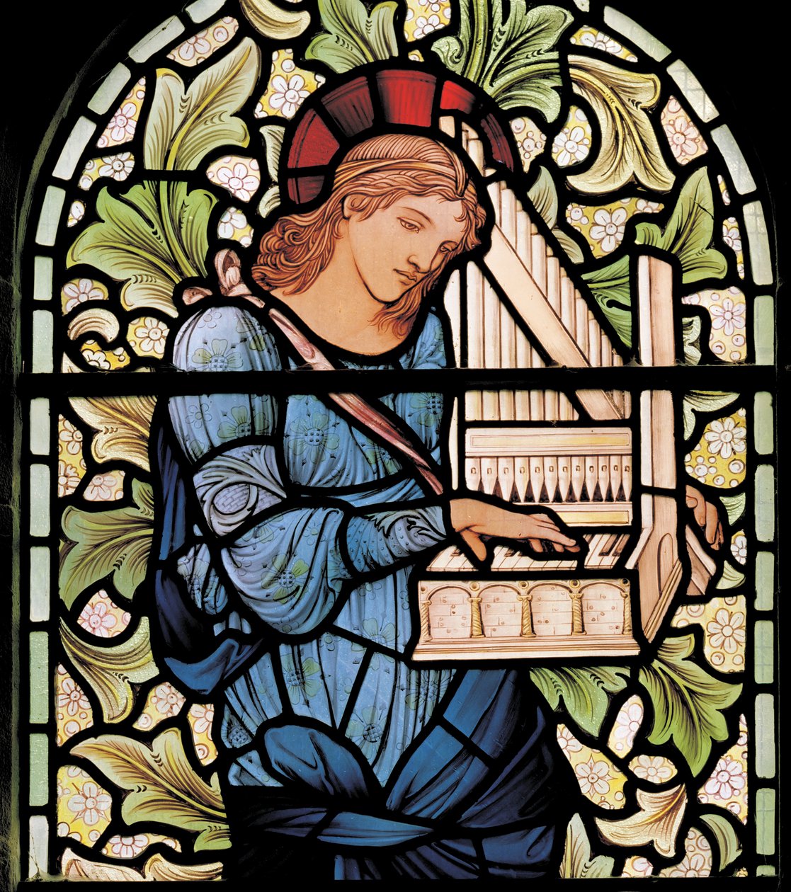 Wilden, Todos os Santos, Morris & Co., Edward Burne-Jones, John Henry Dearle (1859-1932), Santa Cecília, detalhe, 1902, Louisa, Alfred, Os Baldwins, Primeiro Ministro, Metodista, Worcestershire, Artes e Ofícios, R de Edward Coley and Dearle Burne Jones