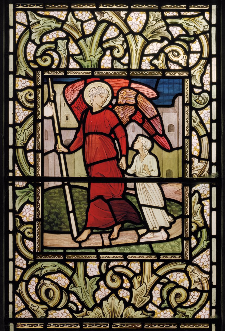 Wilden, Todos os Santos, Morris & Co., Edward Burne-Jones, John Henry Dearle (1859-1932), A Criança com Anjo da Guarda, 1902-1914, Louisa, Alfred, Os Baldwins, Primeiro Ministro, Metodista, Worcestershire, de Edward Coley and Dearle Burne Jones