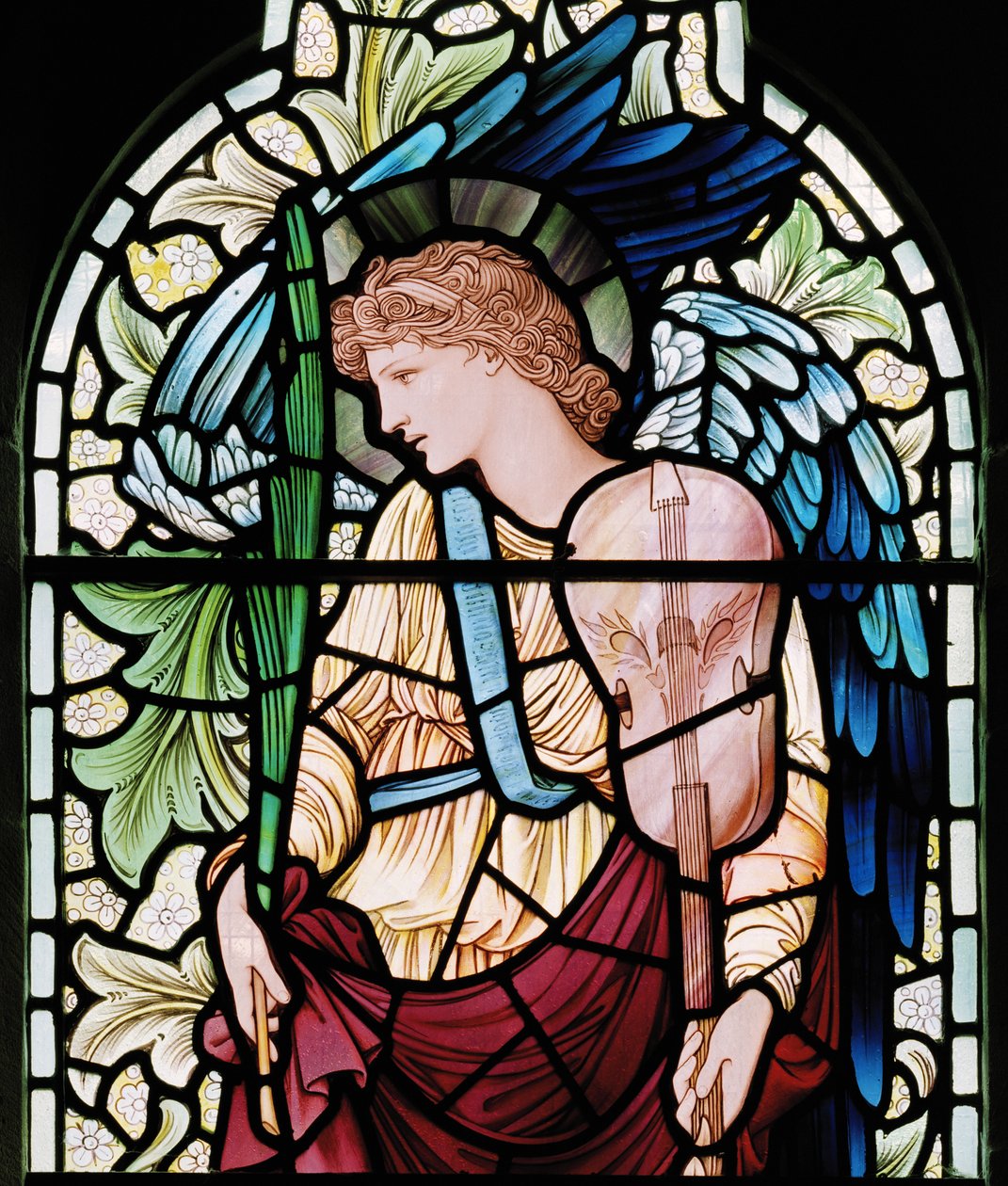 Wilden, todos os Santos, Morris & Co., Edward Burne-Jones, John Henry Dearle (1859-1932), o anjo de menestrel, músico de anjo, detalhe, 1902-1914, Louisa, Alfred, os Baldwins, primeiro-ministro, metodista, Wor de Edward Coley and Dearle Burne Jones
